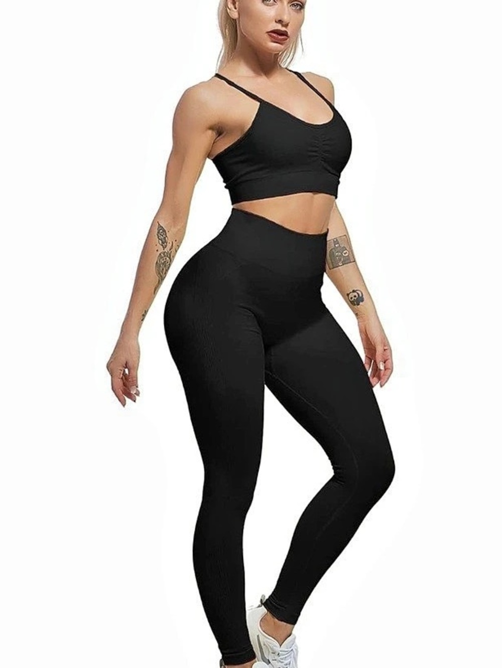 CHRLEISURE Workout Gym Scrunch Butt - Seamless Leggings - Black XXL
